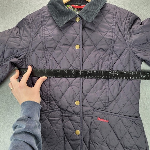 Barbour Annandale Ladies Quilted Jacket Navy Blue Floral Size US 4 UK 8 - Picture 7 of 12